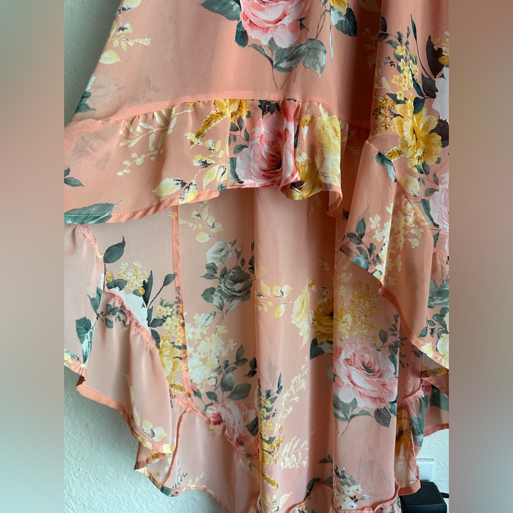 Rue21 Sundress Coral Asymmetrical Cute Floral Fun Small - Picture 5 of 8